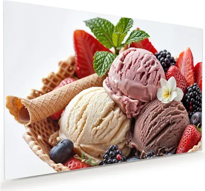 Produktbild von Glasbild 45x30cm in XXL für Wohnzimmer, Schlafzimmer Motiv Eiswaffelmit Obst