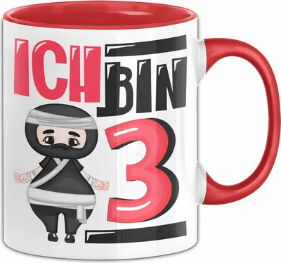 Produktbild von 3. Geburtstag Geschenk Tasse BecherJungs Mädchen Geburtstagsgeschenk Ninja Ich Bin 3 (Rot)