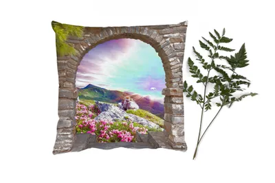 Produktbild von MuchoWow® Zierkissen Sofakissen Wohnzimmer Dekokissen 50x50 cm Landschaft - Aussicht - Blumen - Berg - Komfort - Sofakissen