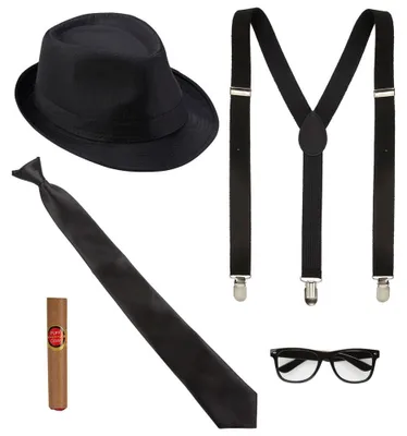 Obrázek produktu pro Ganguvský set: klobouk, kalhoty s šlemy, cigara, kravata