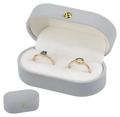 Ringbox aus Samt, für 2 Ringe, hellgrau, oval