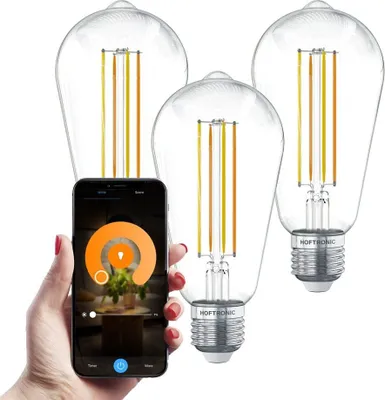 Produktbild von hoftronic Smart E27 LED-Glühlampe 7W 806lm ST64 1800-3000K Dimmbar Transparent