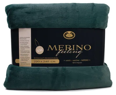 Produktbild von GÖZZE Merino Wendewohndecke flauschige wärmende Mikrofaser-Wendedecke in Merino-Feeling Qualität Dunkelgrün 220 x 240 cm