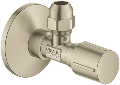 Produktbild von GROHE Eckventil 22037, Wandanschluss 1/2'', Abgang 3/8'', langer Schubschaft, Quetschverschraubung Ø 10 mm, Schubrosette aus Metall, nickel gebürstet