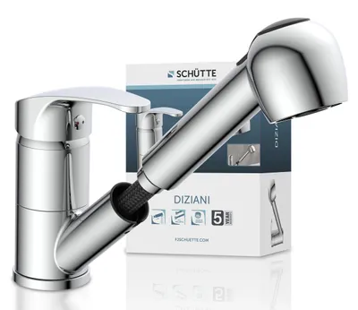 Produktbild von SCHÜTTE Küchenarmatur DIZIANI mit Geschirrbrause, Wasserhahn Küche ausziehbar, Mischbatterie Küche, Spültischarmatur in Chrom