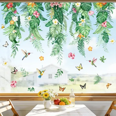 Produktbild von Selbstklebende Fensteraufkleber mit tropischen Blättern - 9 Stück