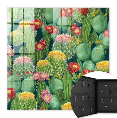 Produktbild von Metall Schlüsselkasten 30 x 30 cm - schwarzer Schlüsselschrank zur Wandmontage - wandhängende Schlüsselbox mit Tür - nach links öffnend - Schlüsselaufbewahrung für Flur - Büro - Arbeitszimmer - Werkstatt - Garage - Bunter Garten