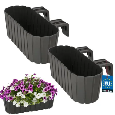 Image de KOTARBAU® Lot de 2 Jardinière Extérieur Pot de Fleur PVC 40x15x15 cm Gris Jardinière Balcon Rectangulaire Légère avec Support pour Balconnière