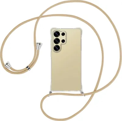 Produktbild von Handykette Backcover-Schutzhülle mit Band (Metall silberfarben) für Samsung S25 Ultra - caramel