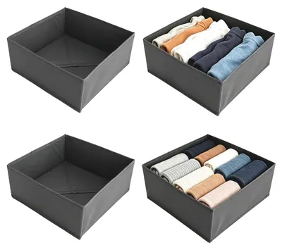 Schubladen-Organizer 4er-Set, faltbar, 28x28x12 cm, grau