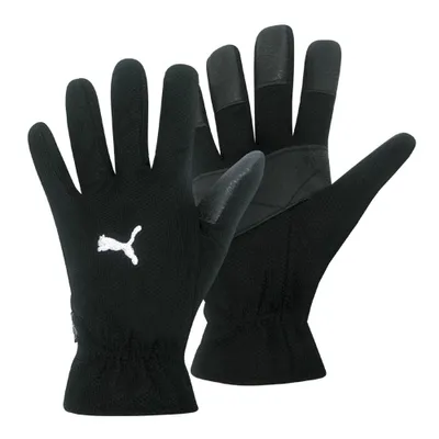 A pair of black Puma gloves shown from a diagonal angle against a white background.