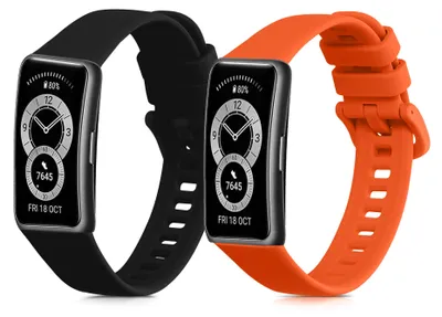 Produktbild von kwmobile 2x Uhrenarmband für Huawei Band 10 / 9 / 8 Armband - Fitnesstracker Band Set aus TPU Silikon - Ersatzarmband Smartwatch - Schwarz Orange