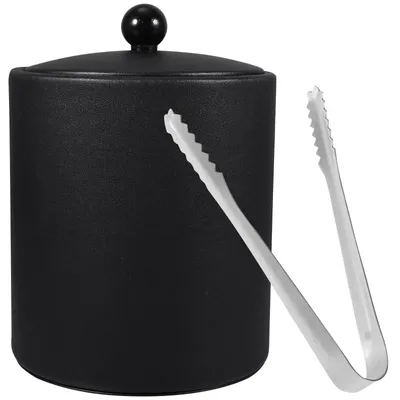 Image de Seau isotherme - Récipient pour champagne - Boîte à glace avec couvercle - Refroidisseur à vin - Récipient à glaçons - Acier inoxydable - Noir