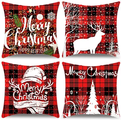 Produktbild von FNCF 4 Stück Winter Dekokissen, Kissenbezug Frohe Weihnachten,Wohnkultur Leinen Dekokissen,Kissenhülle Weihnachten 45 x 45 cm