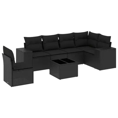 Produktbild von vidaXL 7-tlg. Garten-Sofagarnitur mit Kissen Schwarz Poly Rattan