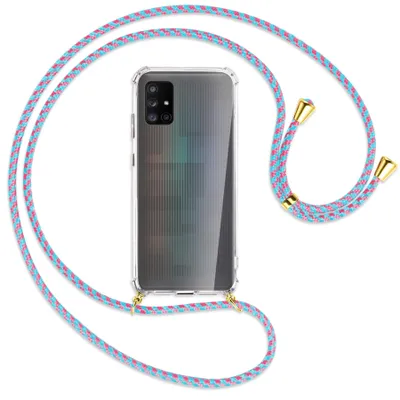 Produktbild von Handykette Backcover-Schutzhülle mit Band (Metall goldfarben) für Samsung Galaxy A71 5G - pink/mint