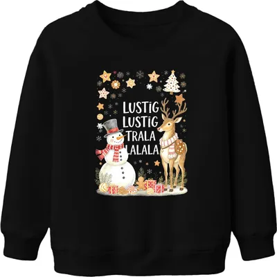 Immagine prodotto di Funny Funny Trala Lalala Christmas Snowman Reindeer Retro Unisex Kids Felpa Pullover, Nero, 152