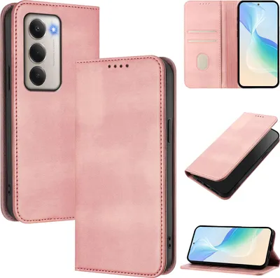 Produktbild von Handyhülle für Xiaomi Redmi 15 5G/4G, Vintage Leder RFID Schutz Kartenfach Standfunktion Magnetische Klapphülle Pink