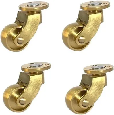 Image de Roulettes 25mm en laiton massif pivotant à 360° - Roulettes en caoutchouc - Roulettes rondes pour meubles - 150kg Load mit 12 Schrauben - JinLun High