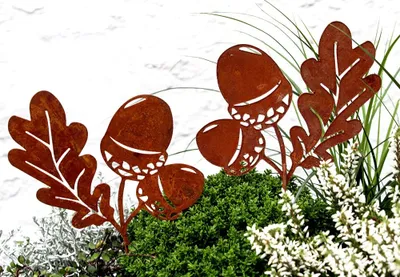 2er-Set Herbst-Gartenstecker aus Metall, rostbraun, 20 cm