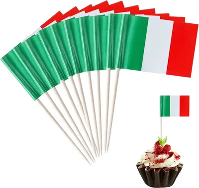 Productafbeelding van Italiaanse vlaggetjes op tandenstokers - Italiaanse decoratie tandenstokers vlaggen voor WK voetbal 2026 EK voetbal