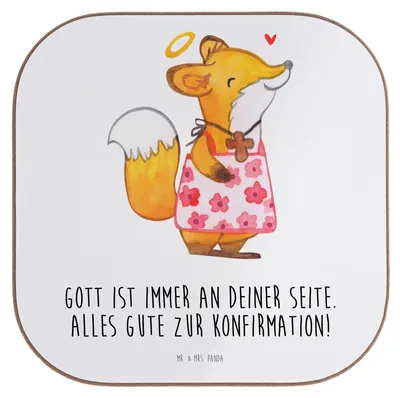 Produktbild von Mr. & Mrs. Panda Untersetzer für Gläser Fuchs Konfirmation Mädchen - Weiß - Geschenk, Gläubig, Coaster, Tischuntersetzer, Glas, gläseruntersetzer, Getränkeuntersetzer