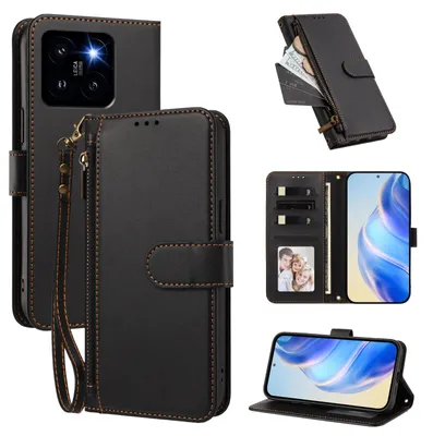 Produktbild von Geldbörse Hülle für Xiaomi 14 Pro, Kunstleder Handyhülle mit Kartenfächer, Ständer, Handschlaufe Schwarz