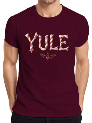 Productafbeelding van YULE Kerstmis, suikerstokje, hulst, vintage, heren T-shirt, bordeauxrood, maat M