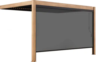 Produktbild von Pergola bioklimatische angebaute 3x4m und 1 graue Holzjalousie - Oviala Oia