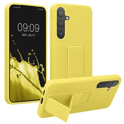 Produktbild von kwmobile Handyhülle für Samsung Galaxy S24 Plus Hülle - TPU Silikon Case mit Fingerhalter und Stand - Schutzhülle Cover in Strahlend Gelb