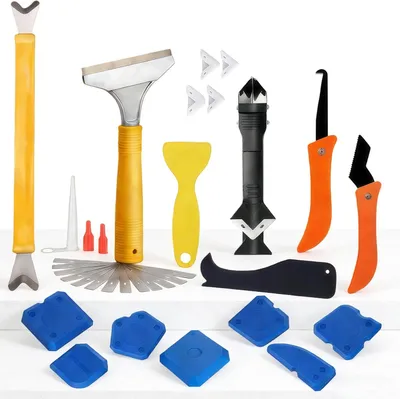 Imagen del producto de Kit para eliminar silicona, de 17 piezas, que incluye un rascador de metal y herramientas de plástico, ideal para la limpieza de juntas