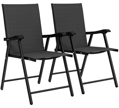 Productafbeelding van Set van 2 opklapbare tuinstoelen met hoge rugleuning en armleuningen, staal, Texteline, 58 x 62 x 97 cm, zwart