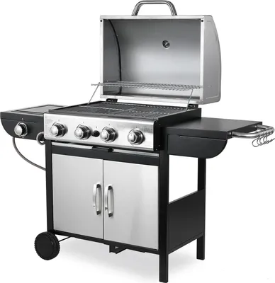 Produktbild von Gasgrill BBQ - Grillwagen - 4+1 Brenner mit Seitenbrenner - Erdgas - Edelstahl - Porzellan-emailliert - Impulszündung