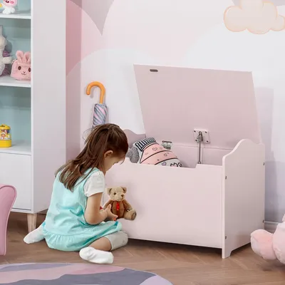 Produktbild von Sweiko Spielzeugtruhe Kindersitzbank mit Stauraum 2-in-1 Truhenbank Spielzeugkiste Aufbewahrungstruhe 3+ Jahre Kindermöbel Rosa 60 x 30 x 50 cm