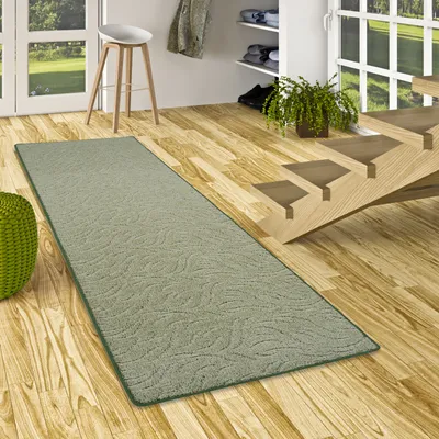Produktbild von Konturenschnitt Hochflor Langflor Teppich Läufer Frieda Grün, Größe:100x200 cm