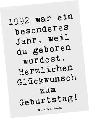 Produktbild von Mr. & Mrs. Panda Grußkarte Spruch 1992 Geburtstag - Weiß - Geschenk, einzelkarte, Jahr, Erinnerungen, Postkarten, Geburtstagsgeschenk, Happy Birthday, Fotokarte, Jubiläum
