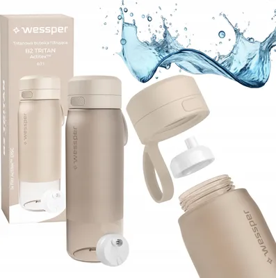 Image de Bouteille d'eau Wessper 700ml, capuchon filtre à eau en silicone sans BPA, beige
