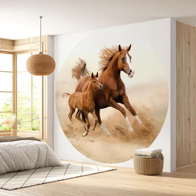 Produktbild von Runde Tapete / Kreis - Lumaléa - Pferde - Premium-Papier 185 g, abwaschbar - Durchmesser 130 cm