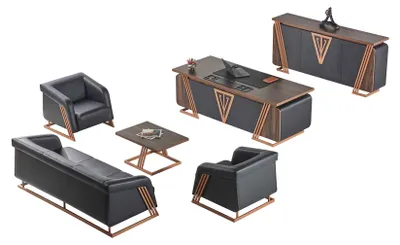 Image de Büroeinrichtung Schreibtisch Sideboard 3-Sitzer Sessel Cuchtisch Schwarz