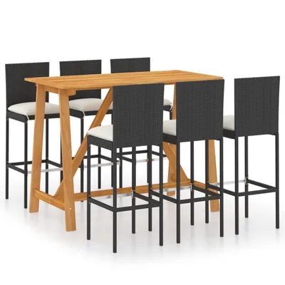 Image de vidaXL Ensemble bar de jardin 7 pièces avec coussins Noir