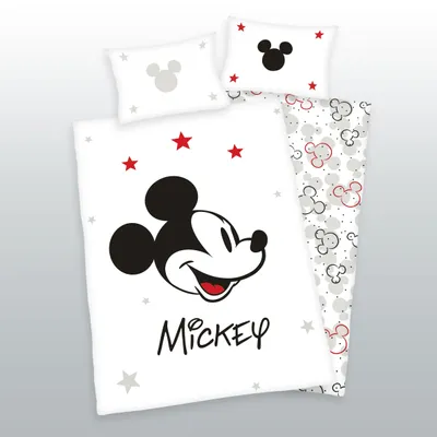 Produktbild von HERDING Disney Mickey Mouse Kleinkindbettwäsche-Set ‘GreyScale Red’ – 100×135 cm, Renforcé