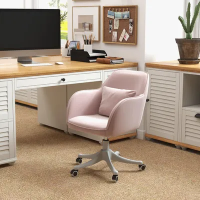 Immagine prodotto di MODFU Sedia da ufficio ergonomica con cuscino lombare con massaggio a vibrazione, sedia girevole con due punti di massaggio a vibrazione, sedia da lavoro con braccioli regolabili, Rosa