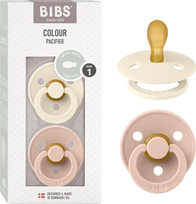 Produktbild von BIBS Colour Schnuller 2er-Pack, BPA-frei, Symmetrischer Sauger. Naturkautschuk / Latex, Hergestellt in Dänemark. 0-6 Monate (2er Pack), Ivory & Blush Größe 1 (2er Pack) Ivory / Blush