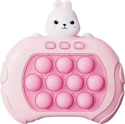 A pink electronic toy with a white rabbit on top.