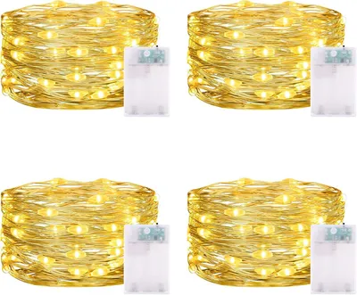 Zdjęcie produktu dla 5 metrów, 50 diod LED, lampki choinkowe na baterie z timerem - zestaw 4 sztuk - cienkie, wodoodporne (IP65) lampki LED