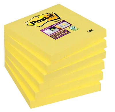 Image de Notes Post-it® Super Sticky, 76 x 76 mm, jaune ultra, 90 feuilles/bloc, 6 blocs