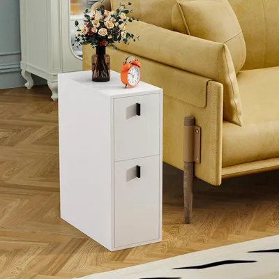Image de Table de chevet étroite avec 2 tiroirs, dimensions 25x68x51 cm, couleur blanche