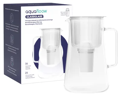 Obrázek produktu pro AquaFloow ClassGlass skleněná konvice s vodním filtrem 3 l bílá + 1 filtr na pitnou vodu redukuje vápník a chlor