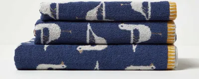 Immagine prodotto di HOMESCAPES Asciugamano in spugna blu con motivo gabbiani - 50 x 85 cm, 100% cotone