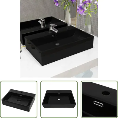 Produktbild von The Living Store Waschbecken mit Hahnloch Keramik Schwarz 76 x 42,5 x 14,5 cm